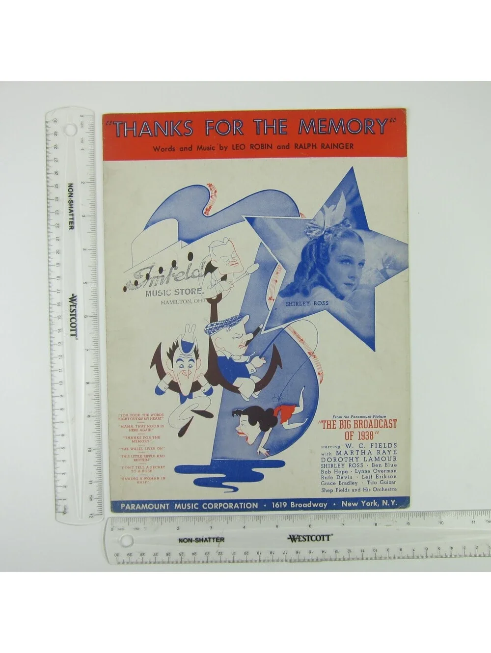 Sheet Music Thanks For The Memory The Big Broadcast of 1938 Shirley Ross Vintage